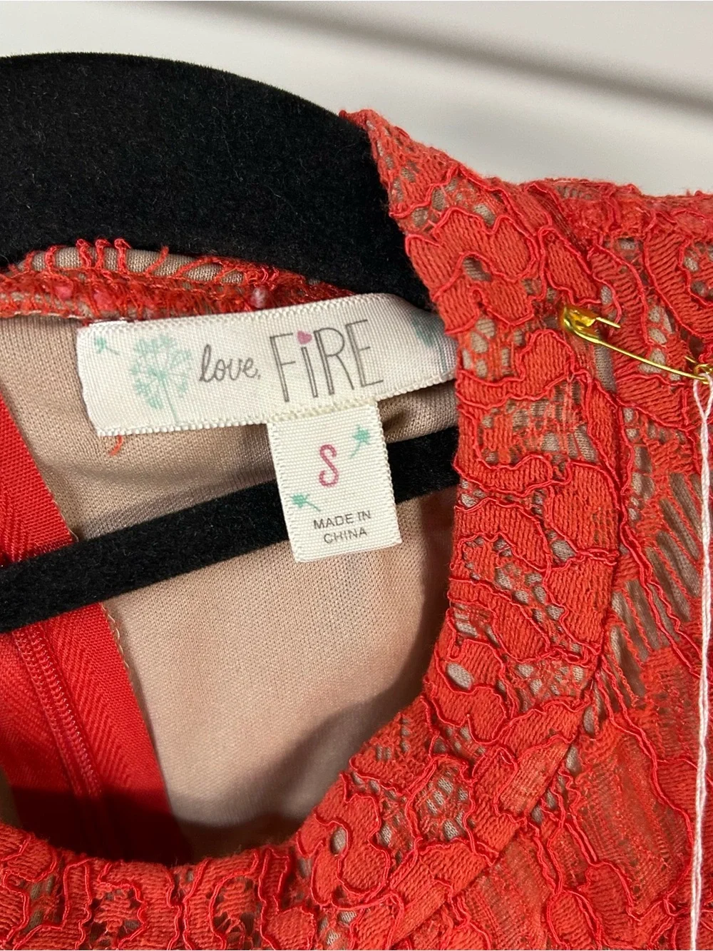 love, Fire Coral Red Sleeveless Lace A-Line Dress